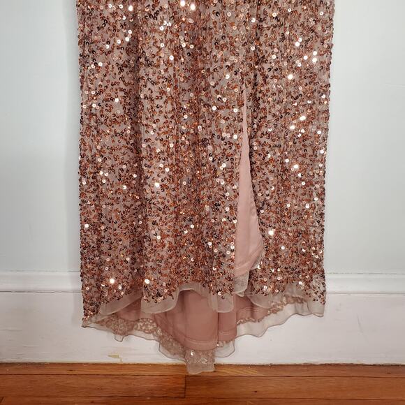 Mac Duggal 5539 High Slit Skirt V-Neck Dress Sequined Wrap Gown Copper Size 4 - Picture 11 of 16